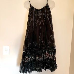 NWT Free People Hand Printed OOAK Flowy Goth Black Boho Dress M L
